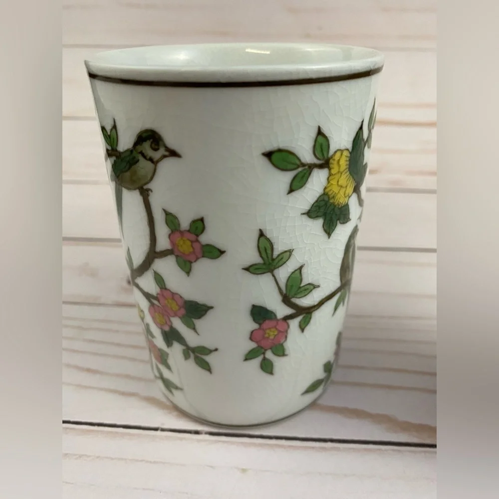 Pier 1 Imports Porcelain Tea Infuser Mug Birds & Blossoms Hand Painted NO LID